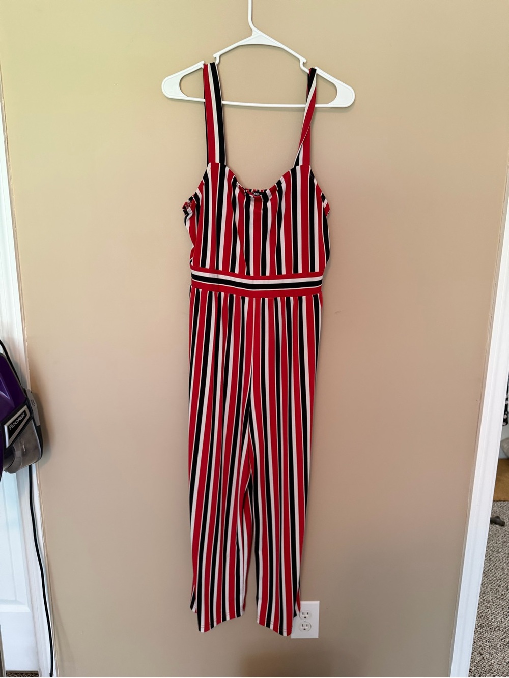 Express Red, Black & White Striped Jumpsuit